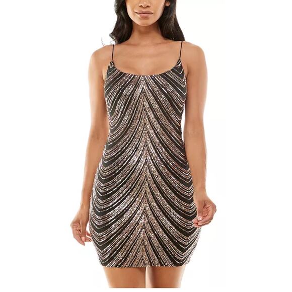 B. Darlin Sequined Juniors Scoop-Neck Bodycon Dress (Size 13-14) - Picture 1 of 7